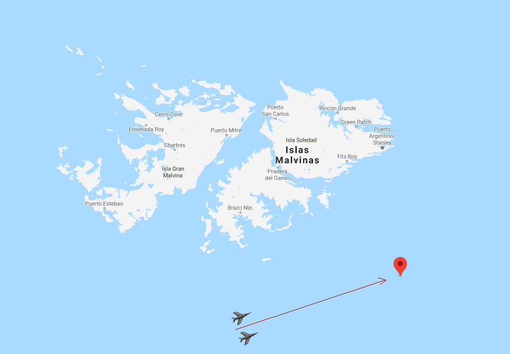 Posicin del Sheffield detectada por el Neptune y trayectoria de los Super Etendard